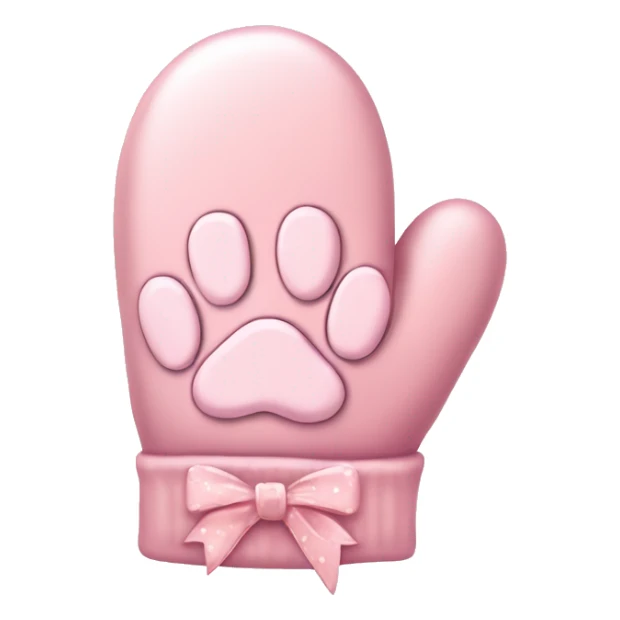 pale pink mittens with paw print and pale pink bow sticker