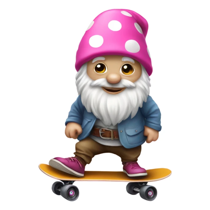 Gnome riding a skateboard with a pink polka dot hat sticker
