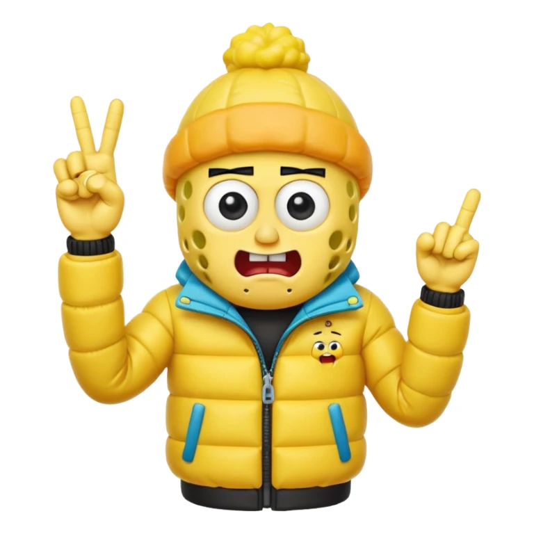 SpongeBob with a puffer jacket sticking up the middle finger sticker