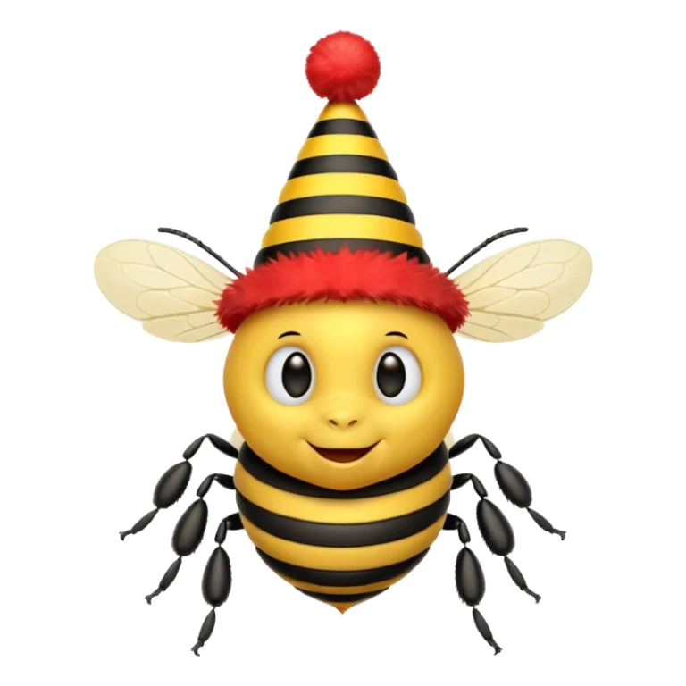 Bees with red Birthday Hat, Happy bee with striped party hat sticker