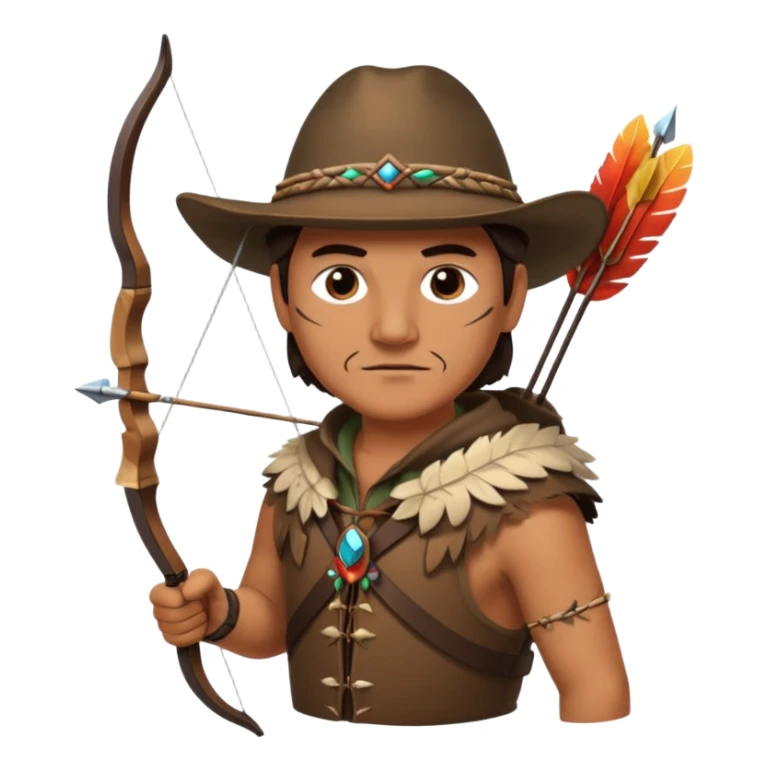 The classic middle-aged hunter with a bow and arrow on his back, dressed in brown with decorations made of feathers or bone teeth sticker