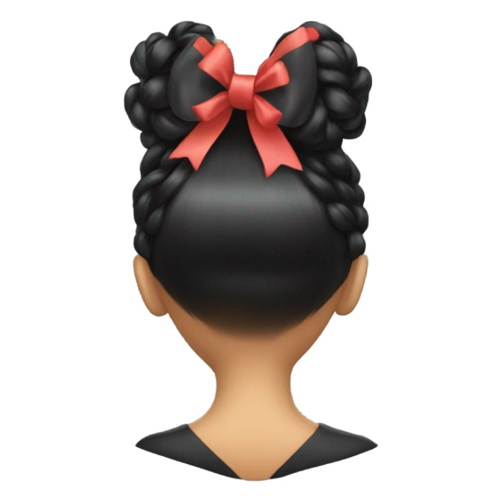 black open hair from behind with a light red bow sticker