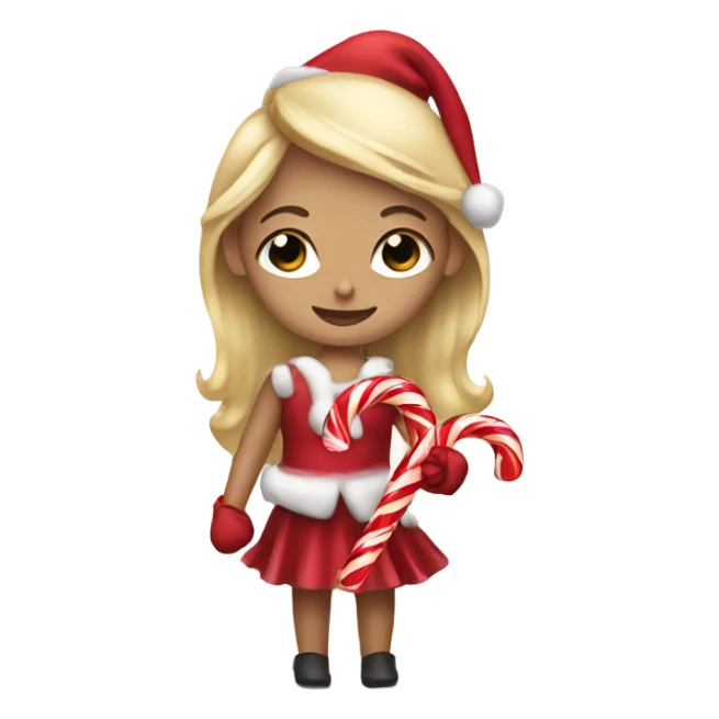Blonde haired girl holding candy cane sticker
