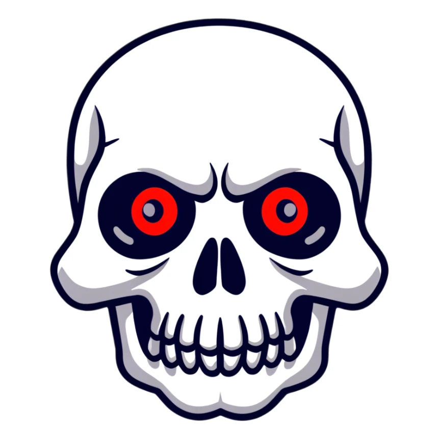 scary skull with red eyes and black background sticker