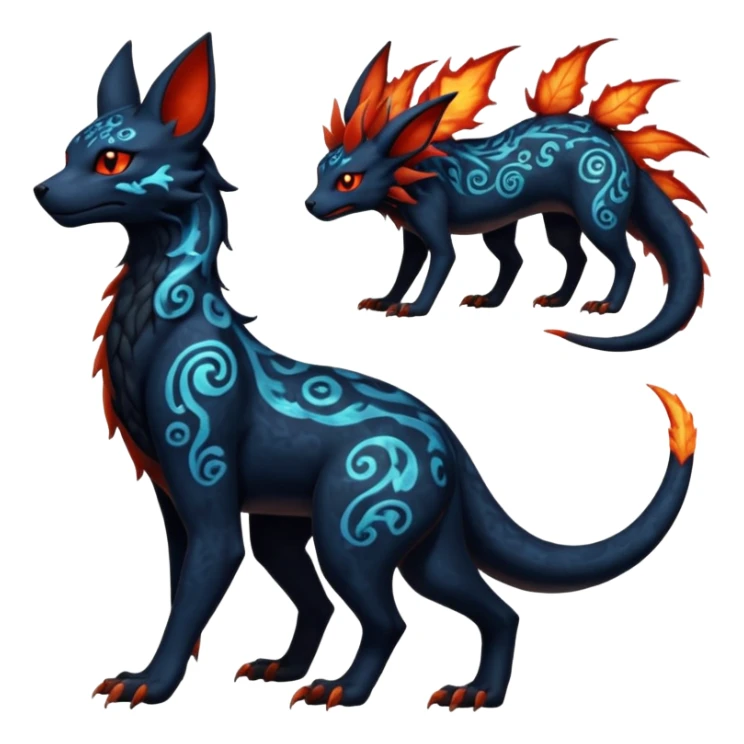 Shiny Fiery Dark Ugly Evil Realistic Glowing Eldritch Horror Cool Edgy Badass Emo Demonic Batty Dusky Ethereal Punky Aural Fluorescent Bioluminescent Hideous Canine-Litten-Amaura-Salandit-Noibat-Flareon-Fakémon-fusion (full body) with intricate pattern markings sticker