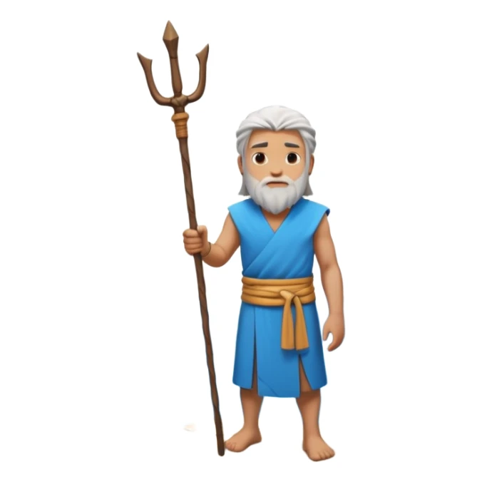 iOS-style 3D emoji: wide blue sea split into two towering water walls, dry path in the middle, Moses standing at the center holding a staff upright sticker
