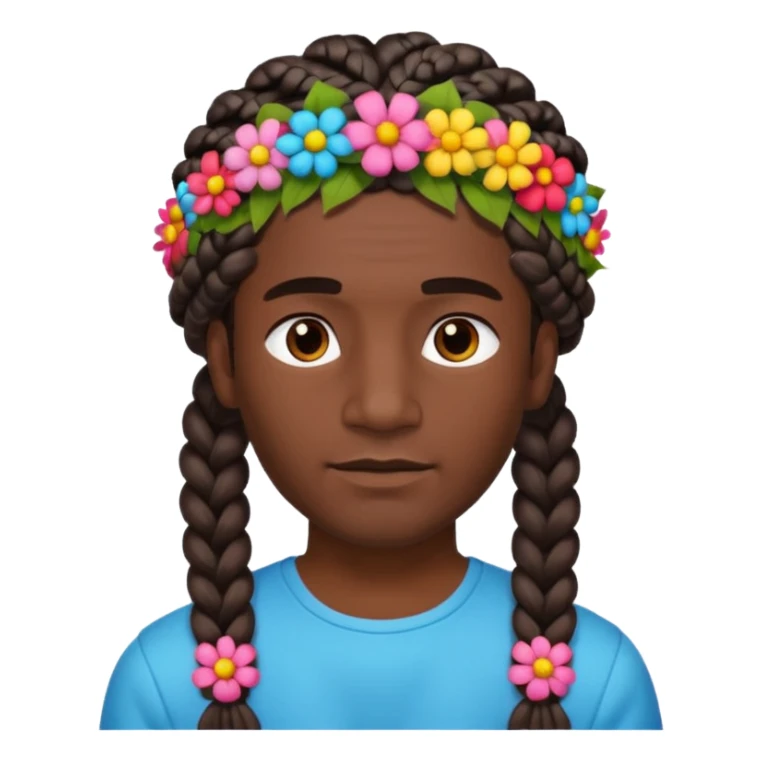 big braided man face wiith big visible braids and headband and flowers on head sticker