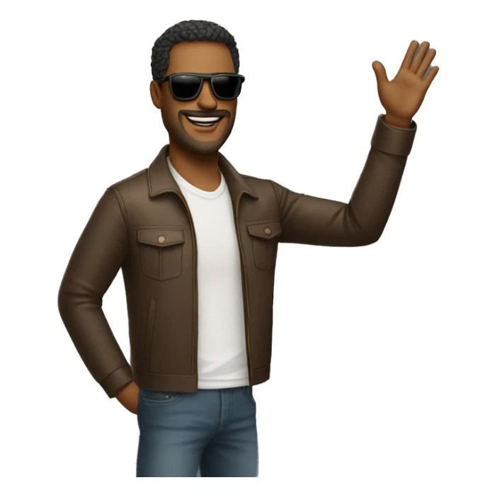 cool man standing on scene in sunglasses and raising one hand sticker