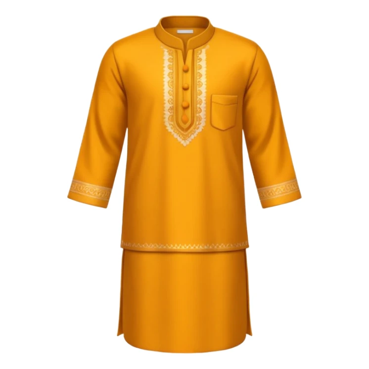 A 3D cartoon traditional kurta and pajama set folded neatly, soft warm tone, smooth fabric texture, Memoji-style look. sticker