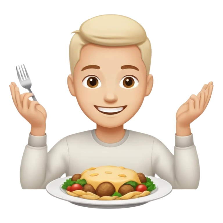 person finishing all the food on their plate, smiling, simple and expressive sticker