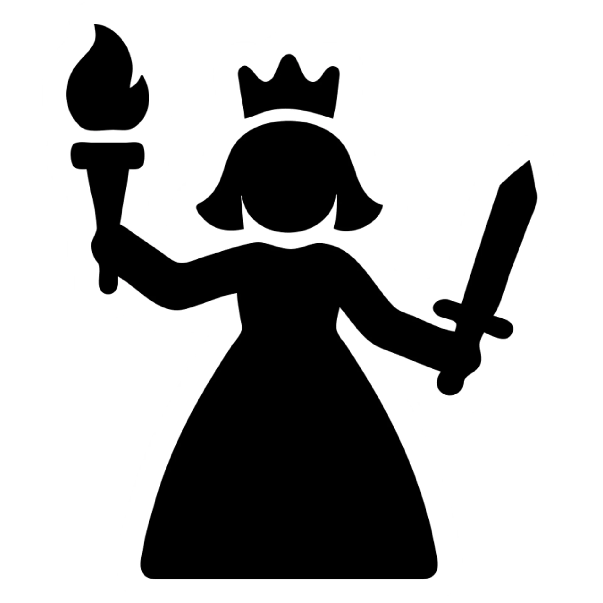 princess with a torch in one hand and a sword in the other, solid filled icon sticker
