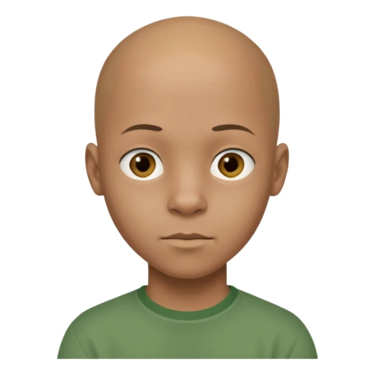 14-year-old bald African-European mixed boy in green shirt neutral expression sticker