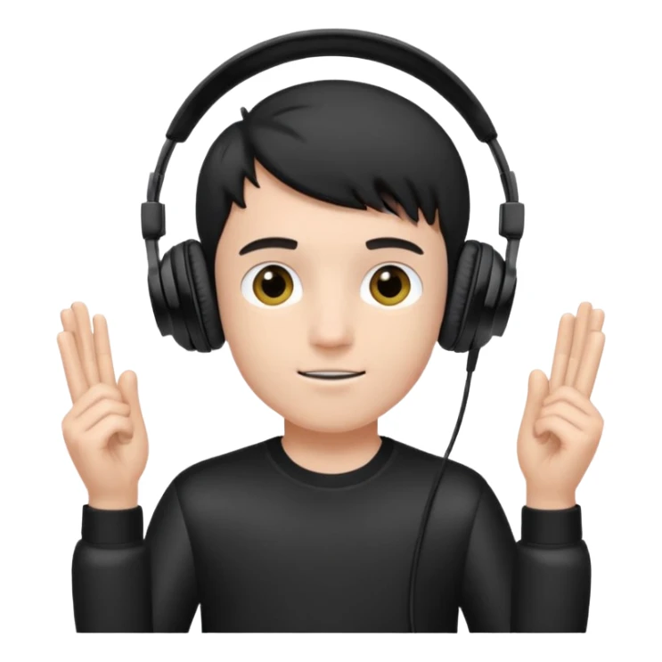 a boy with headphone in his hand not his head sticker