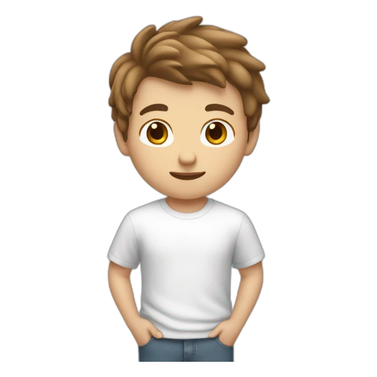 white  Boy Brown hair with t-shirt white pointing up sticker