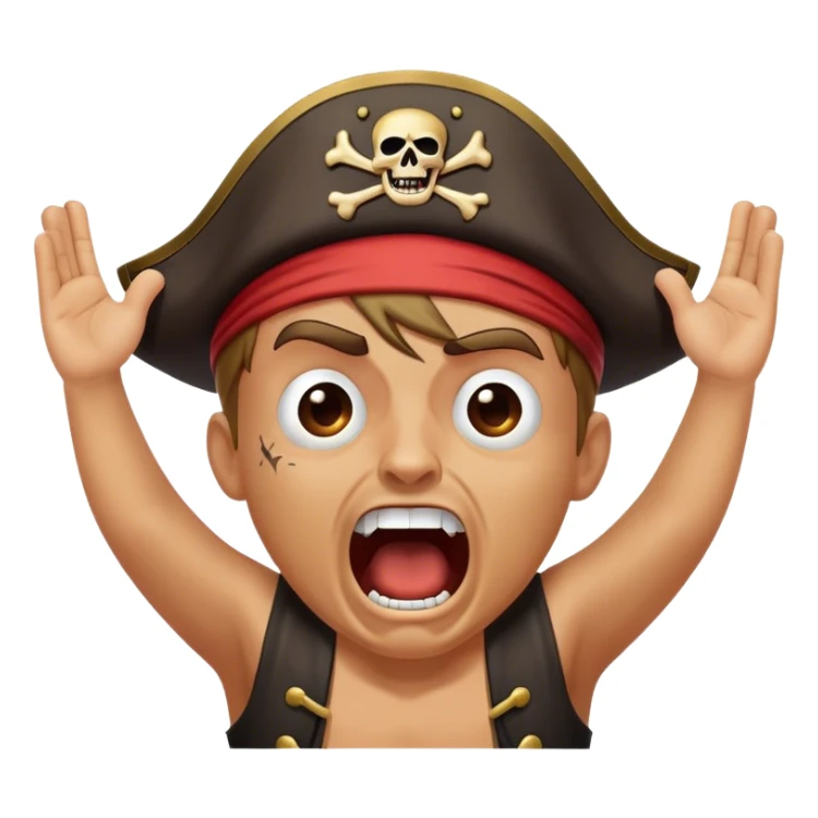 A pirate who is screaming in fear with his hands up sticker