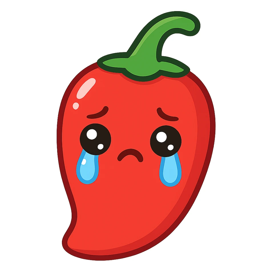 crying red chilli in cute style with watery eyes, glossy red, subtle shadow sticker