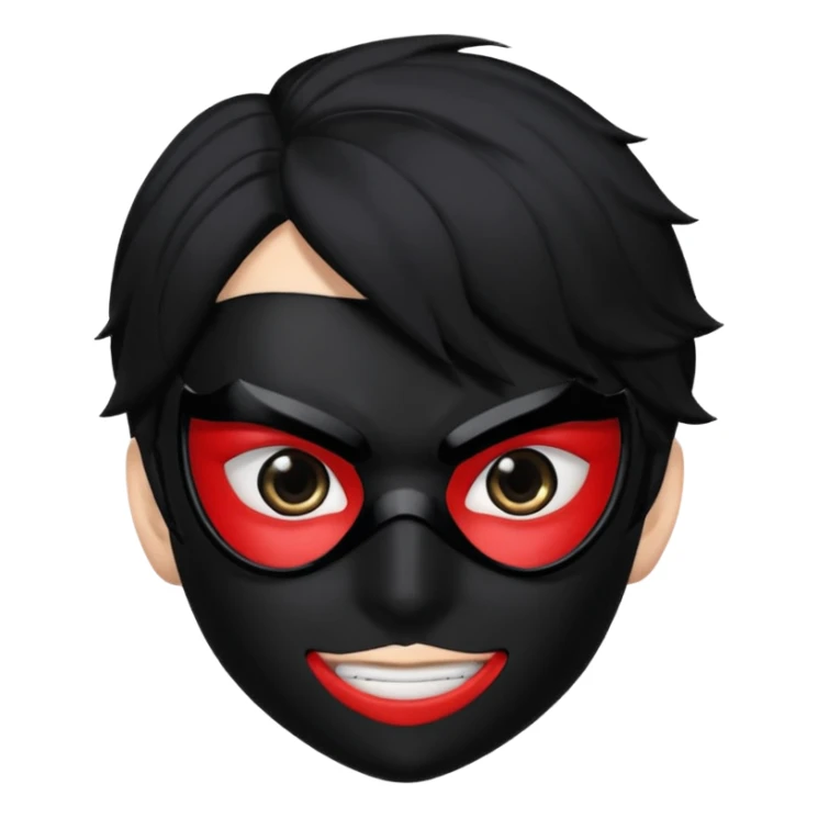 Akira persona 5 in a sleek black mask, playful eyes showing sticker
