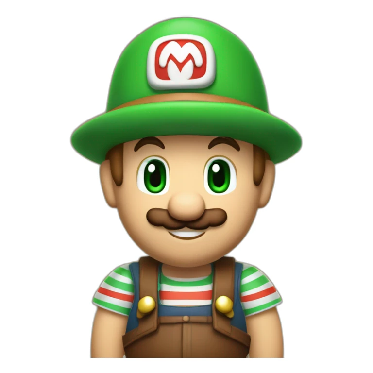 bavarian october fest visitor in super mario style. With a green hat, blue and white stripes shirt and brown leather pants.  sticker
