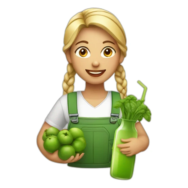 Female farmer with braid and green juice bottle sticker