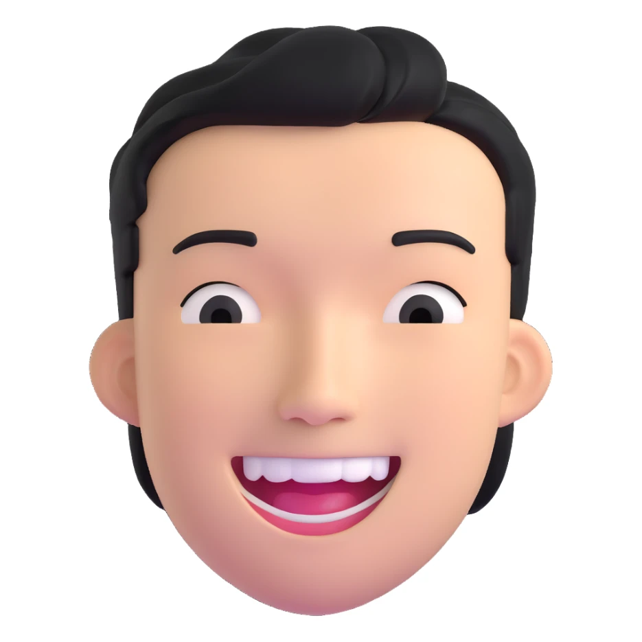 Asian man with a semi-open mouth, smiling sticker