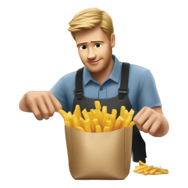 white man mcdonalds worker putting the fries in the bag sticker