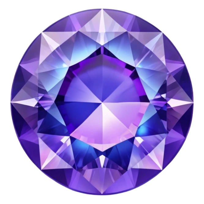 Round brilliant cut tanzanite gemstone with holographic iridescence showing blue and purple hues sticker