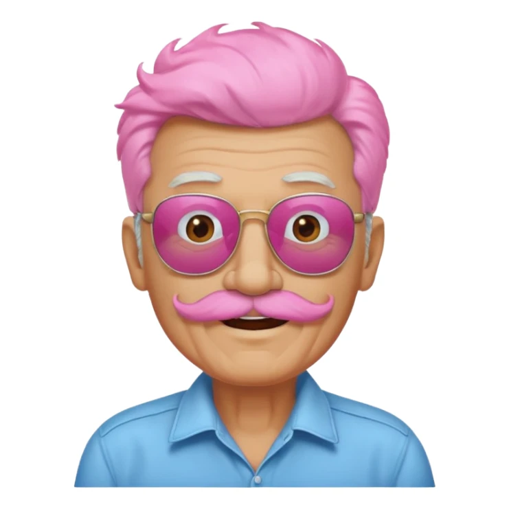 old guy with funny hair and shades and pink mustache sticker