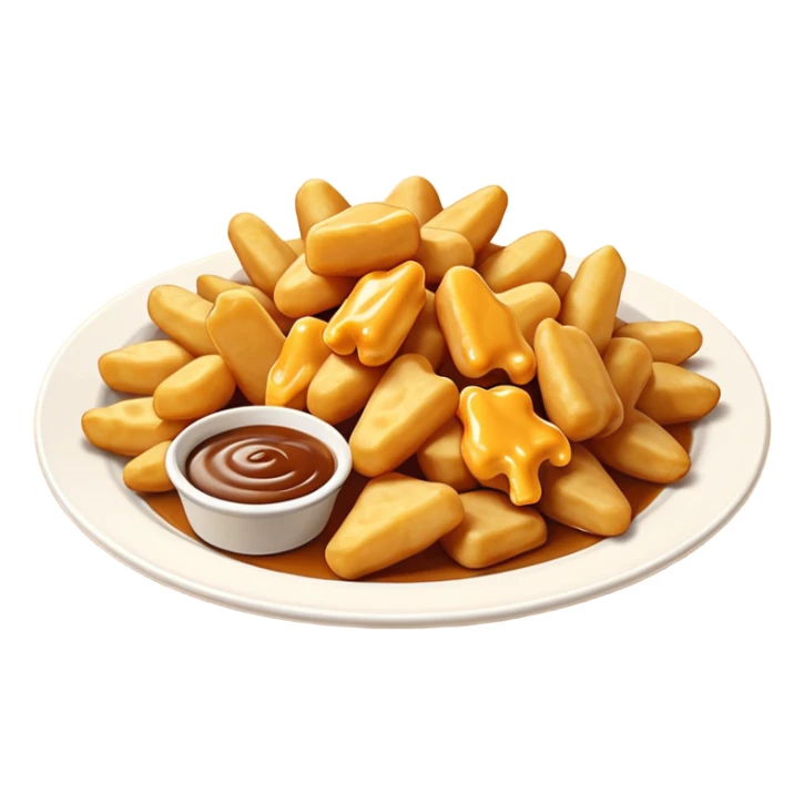 cheese curds with gravie on fries in a white plate sticker