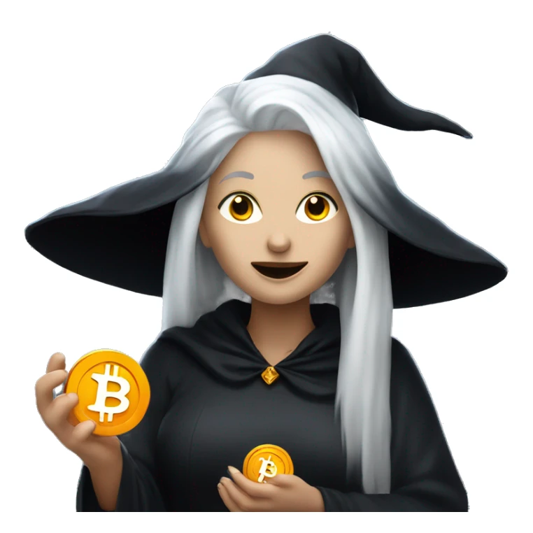 Witch with bitcoin, white skin, white hair  sticker
