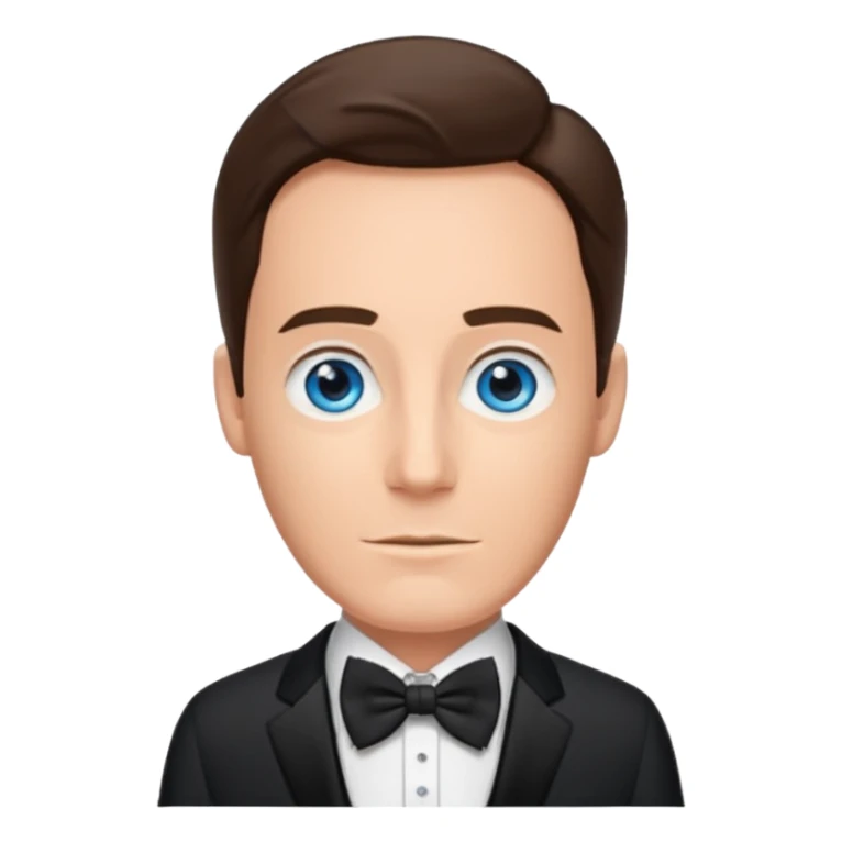 Andy Williams with blue eyes, black suit with bow tie sticker