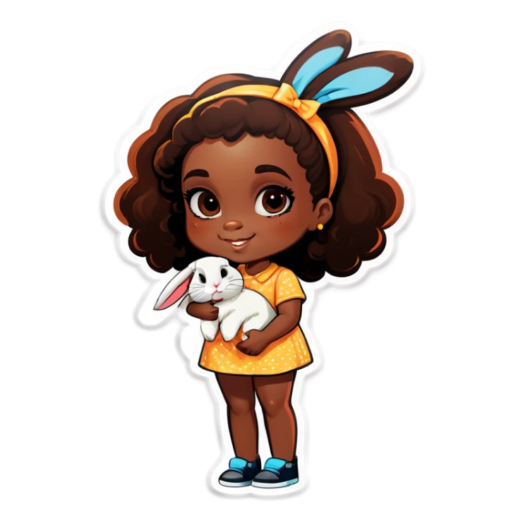 Black girl with a bunny sticker