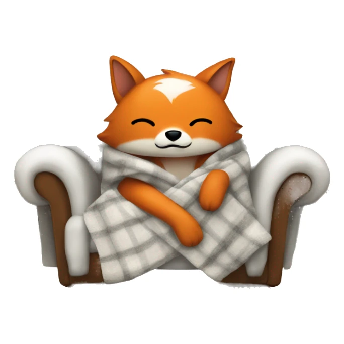 the fox sits in a chair, chilly wrapped in a blanket sticker