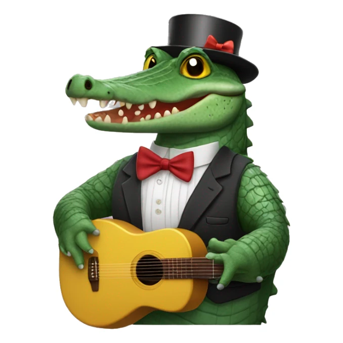 Crocodile with a bow tie butterfly plays the accordion sticker