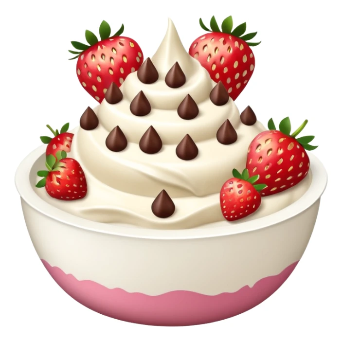 frozen yoghurt bowl with chocolate chips and fruit sticker