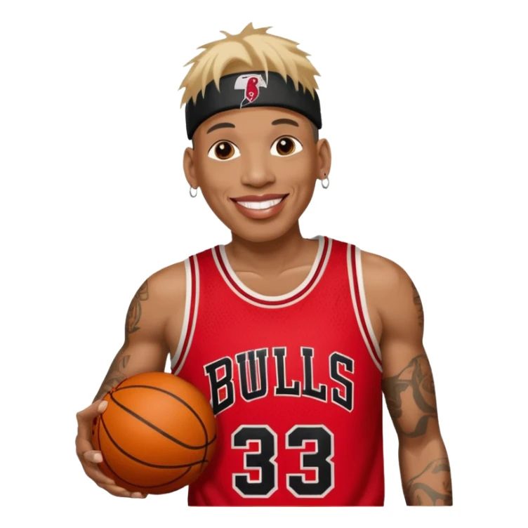 Dennis Rodman with a basketball and 91 Chicago bull  sticker