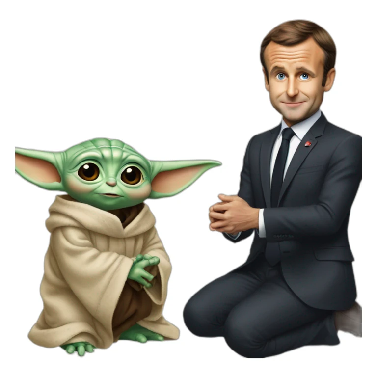 emmanuel macron fait un bisou à baby yoda sticker