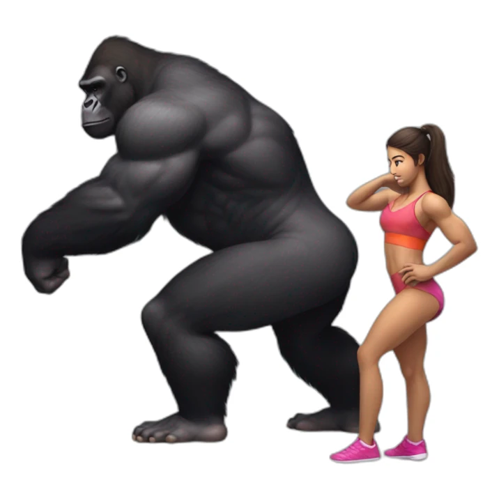 Big buff Gorilla holding a beautiful girl with a big back doing squats sticker