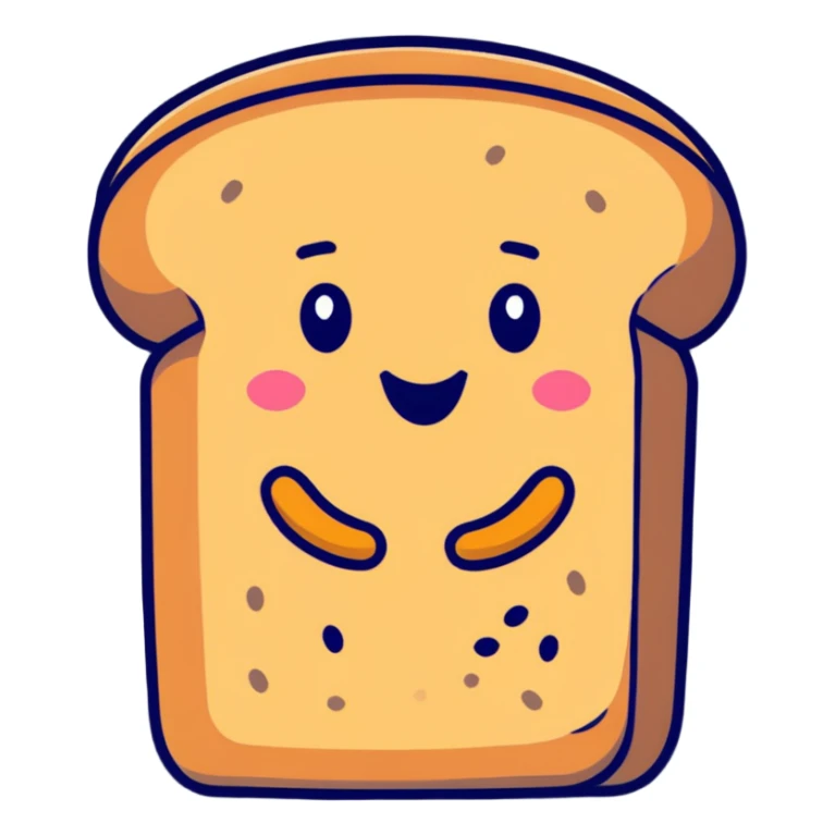 cartoon style whole wheat bread with quinoa and rice, smiling face, visible seeds sticker
