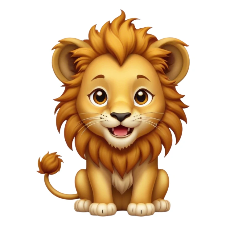 Cinematic Comical Lion Cub Portrait Emoji, Head tilted dramatically with an exaggeratedly amused expression, featuring a striking tawny Fur with a flamboyant mane and wide, expressive amber eyes filled with playful disbelief, Simplified yet hilariously expressive features, highly detailed, glowing with a slightly sassy glow, high shine, dramatic yet playful, stylized with an air of cheeky jungle mischief, bright and endearing, soft glowing outline, capturing the essence of a spirited and over-the-top Lion Cub, so meme-worthy it feels like it could roar its way into internet fame instantly! sticker
