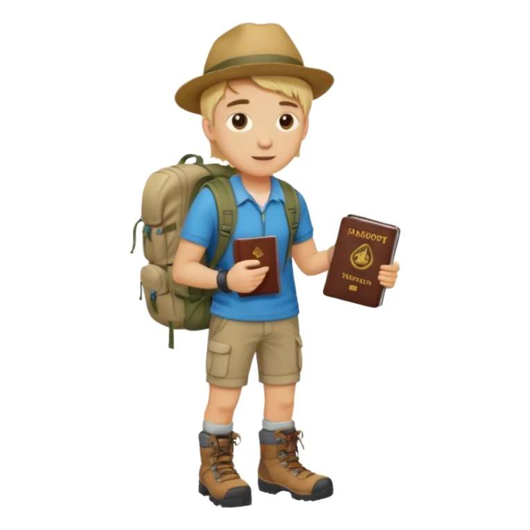 blonde haired Traveler character with passport, backpacker, male sticker
