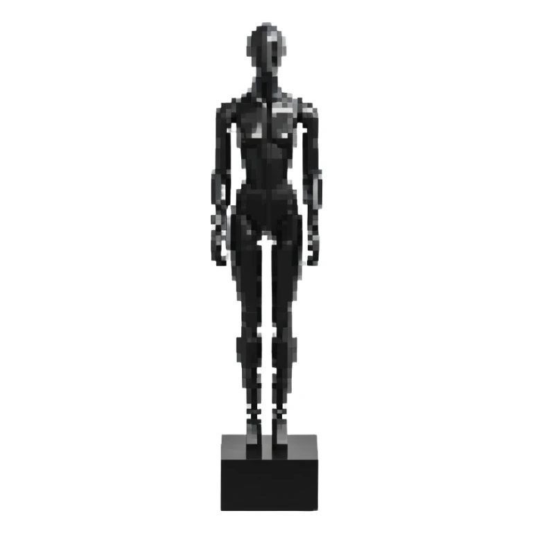 Minimalistic flat vector icon, iOS style, thin black contour on white background. Matte black mannequin in front of in 3D monochrome style. skulpt sticker