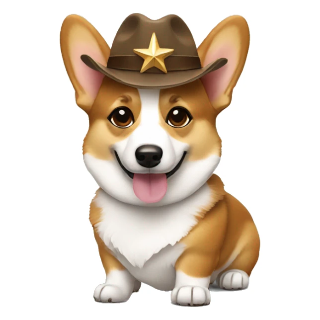Corgi wearing shades and a brown fitted hat with a star on it sticker