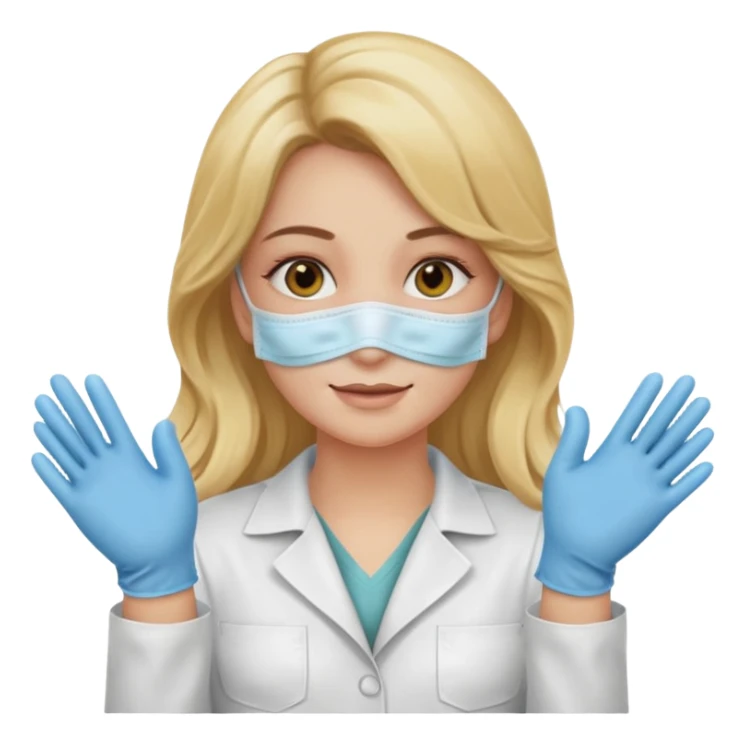 enfermera rubia con pelo largo, con mascarilla y guantes que aperezcan las dos manos sticker