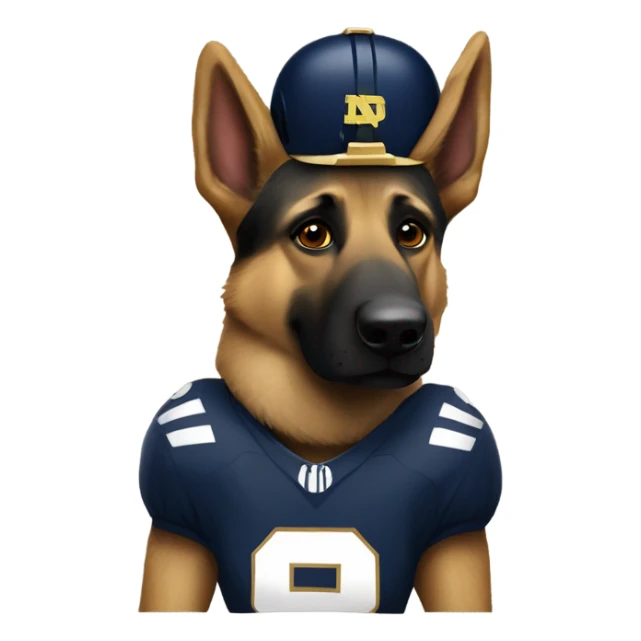 German shepherd wearing a notre dame football helmet  sticker