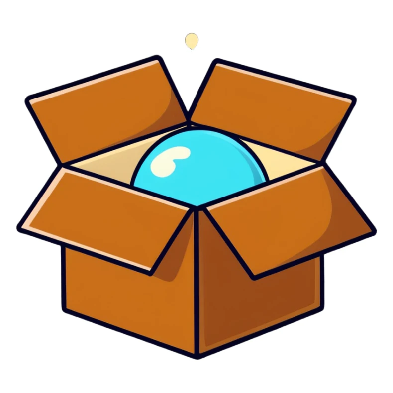 emoji of sleeping box, box is brown colored, open and empty, with a tiny Zzz bubble sticker