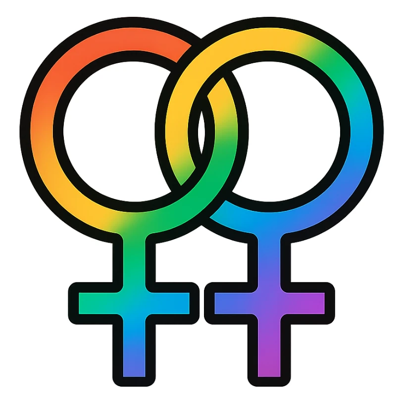 gay pride two interlocked female symbols, rainbow gradient, friendly and inclusive sticker