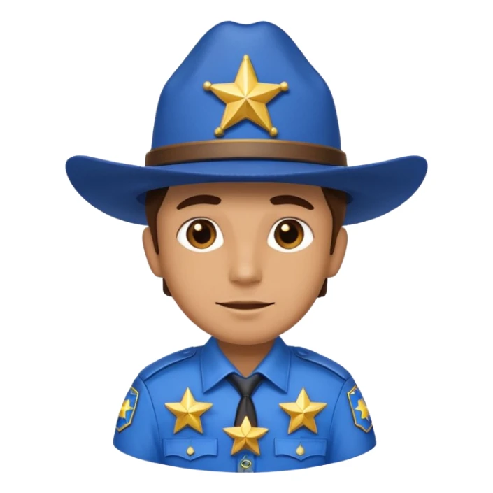 Sheriff with shiny blue star badge and blue hat sticker