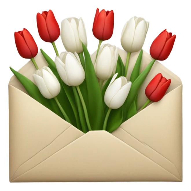 Light beige Envelope with 4 red tulips and 4 white tulips in. Make the envelope full and the envelope should not be that colour  sticker