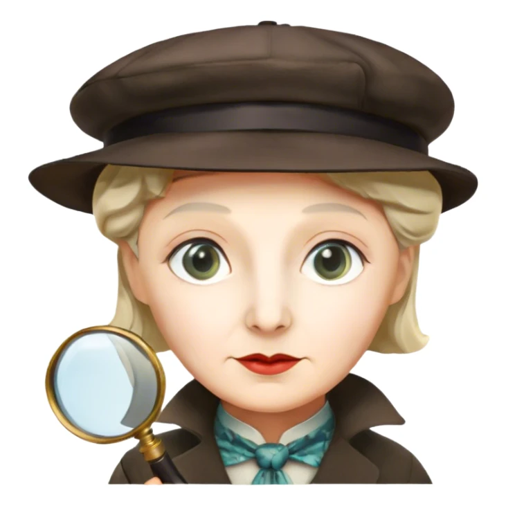 A vibrant, colorful collage featuring iconic characters like Sherlock Holmes with his magnifying glass, Miss Marple with a calm expression, and Pinkerton. The design should evoke mystery and intrigue, with elements like clues, shadows, and old-fashioned detective tools. Transparent background. sticker