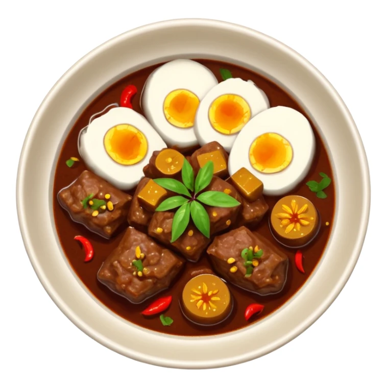 a bowl of beef rendang from above sticker